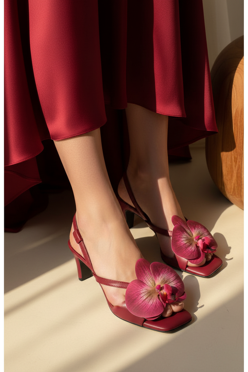 Burgundy Orchid Heel - Lifestyle on Feet