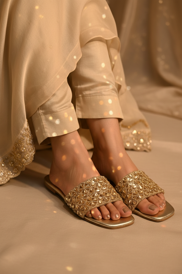 Gold Kundan Slide - Lifestyle on Feet