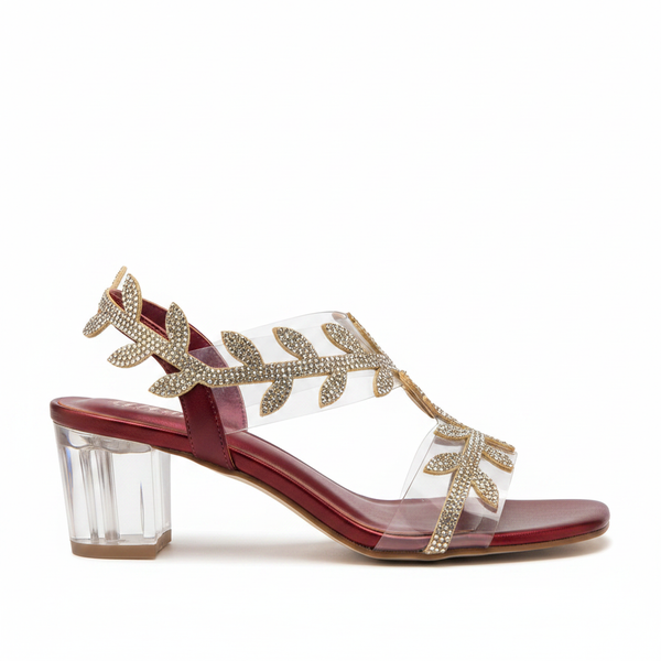 Red Rhinestone Leaf Heel - Side Profile
